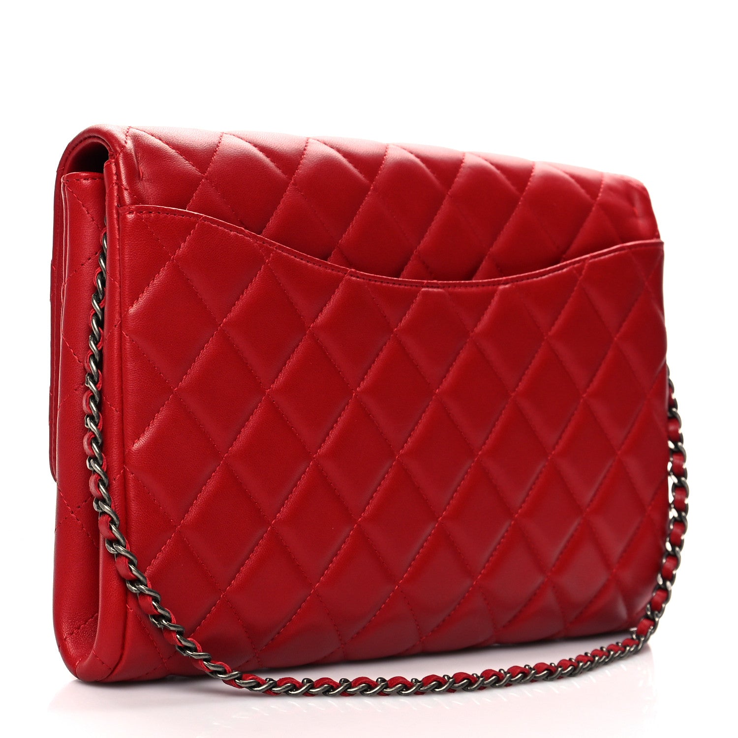 Chanel Lambskin Quilted Clutch With Chain Flap Red 2 of 9