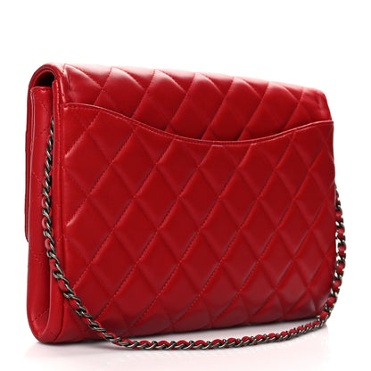 Chanel Lambskin Quilted Clutch With Chain Flap Red 2 of 9