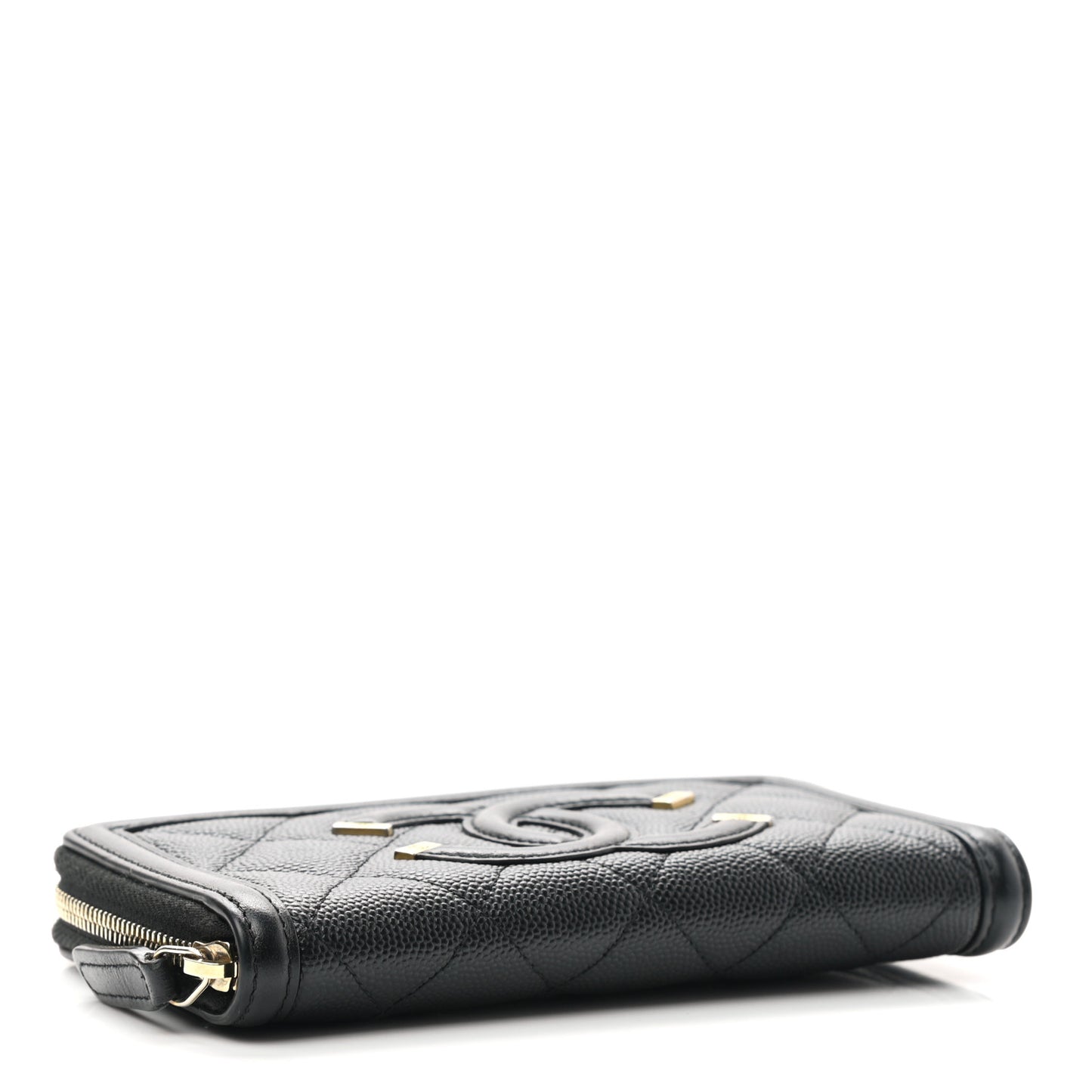 Caviar Quilted Medium Filigree Zip Around Wallet Black