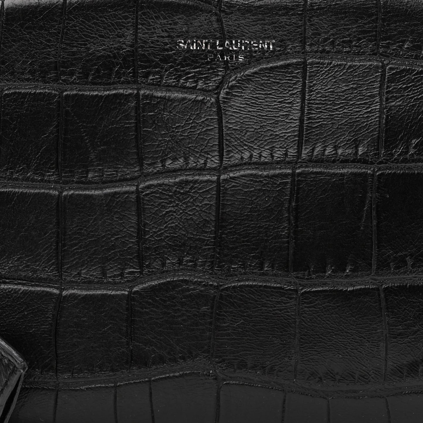 Calfskin Crocodile Embossed Small Classic Monogram Camera Bag Black