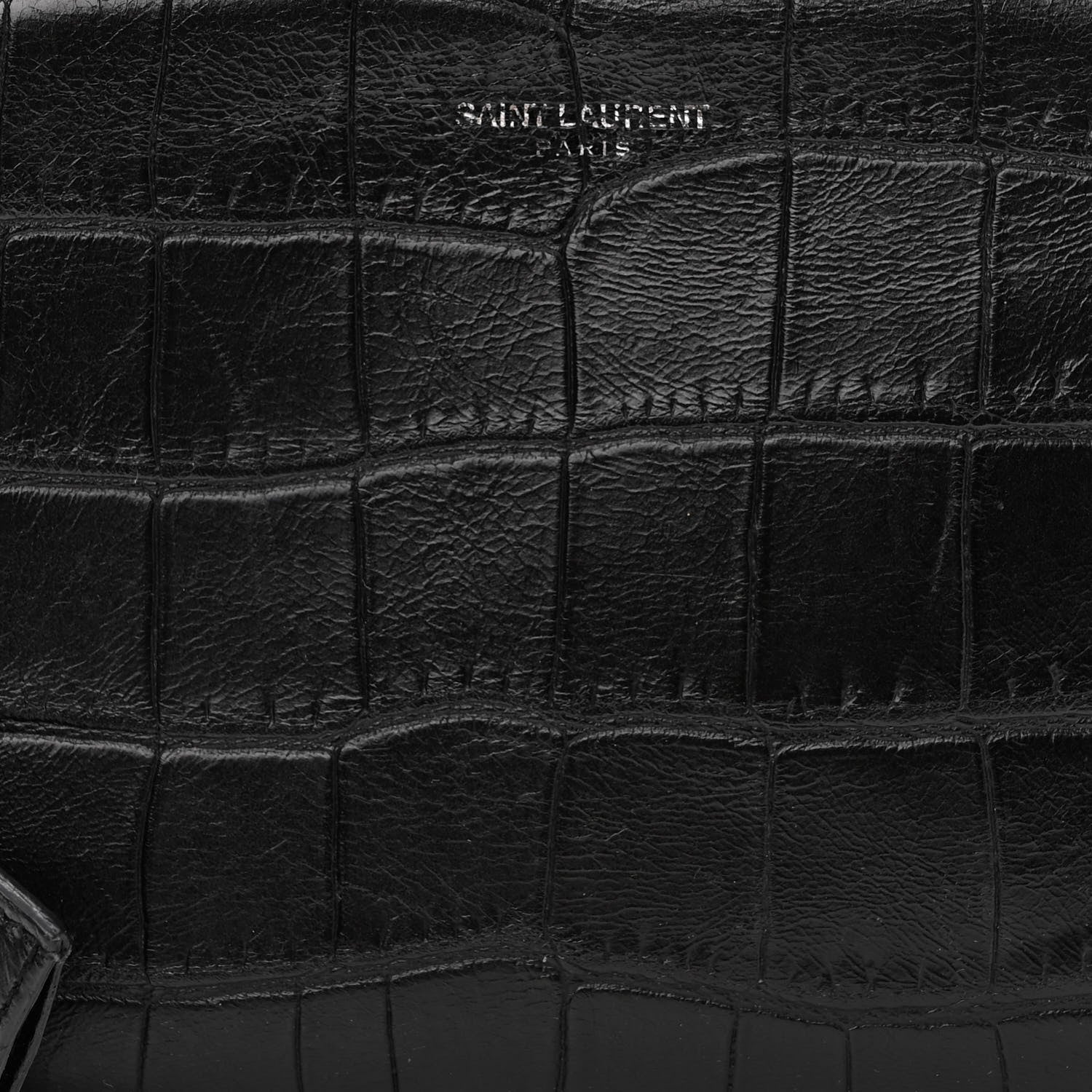 Saint Laurent Calfskin Crocodile Embossed Small Classic Monogram Camera Bag Black 8 of 11