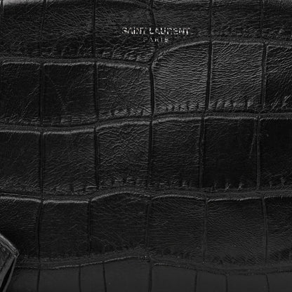 Saint Laurent Calfskin Crocodile Embossed Small Classic Monogram Camera Bag Black 8 of 11