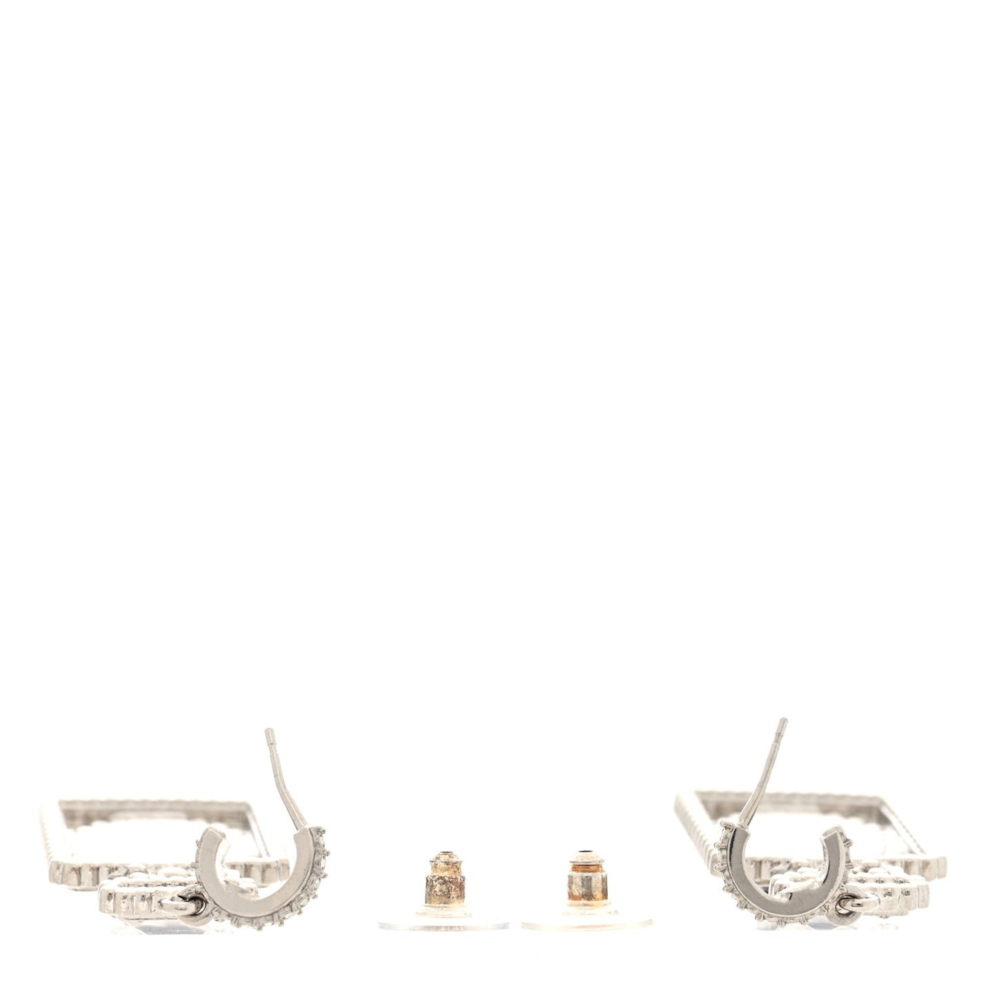 Metal Lambskin Crystal CC Perfume Bottle Drop Earrings Silver Black