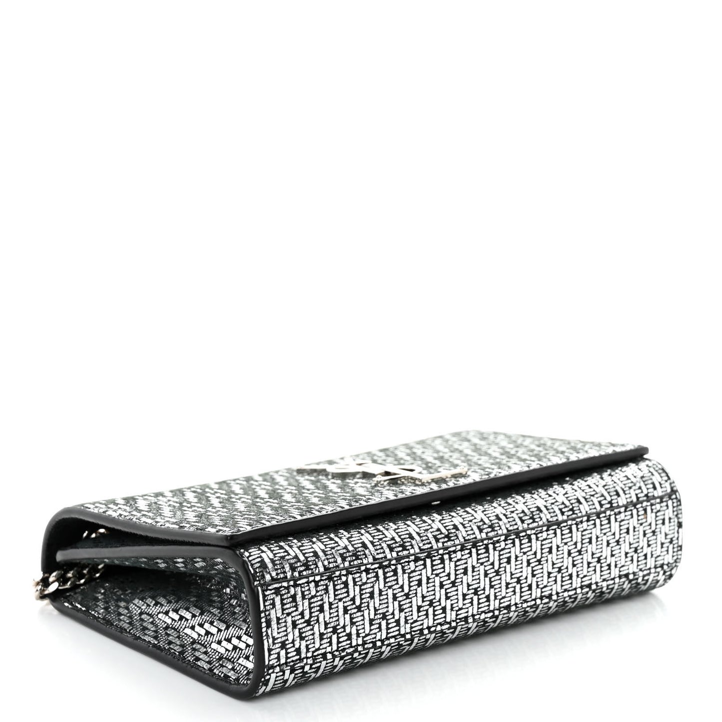 Metallic Calfskin Chevron Small Monogram Kate Satchel Black Argento