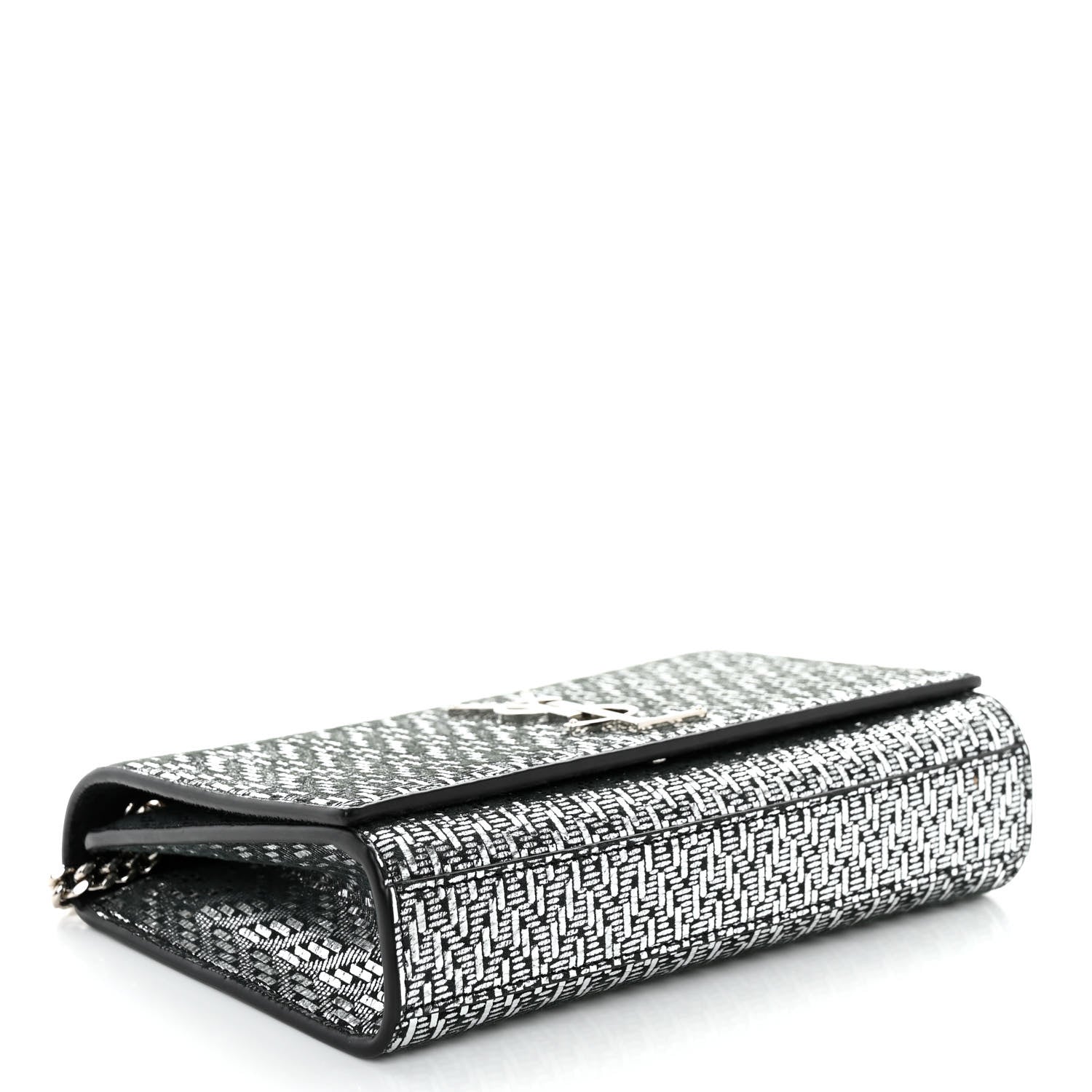 Saint Laurent Metallic Calfskin Chevron Small Monogram Kate Satchel Black Argento 4 of 9
