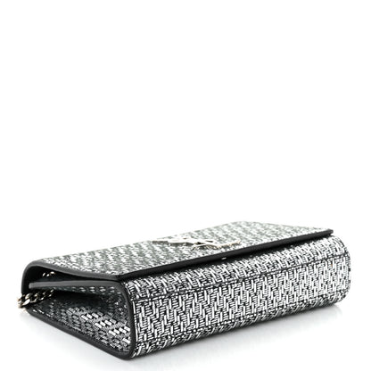 Saint Laurent Metallic Calfskin Chevron Small Monogram Kate Satchel Black Argento 4 of 9