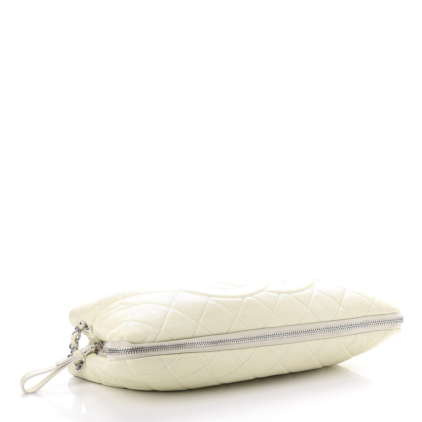 Caviar Quilted Expandable Zip Shoulder Bag Ivory