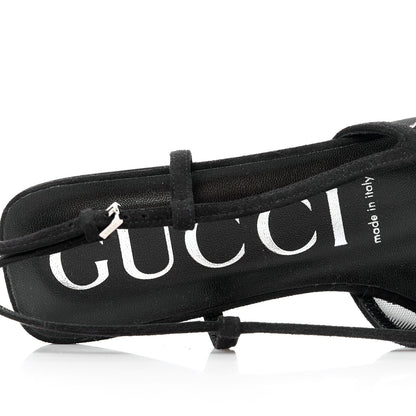 Gucci Tela Retino Kid Scamosciato Crystal GG Monogram Square Demi Ballet Flats 37 Black 7 of 8