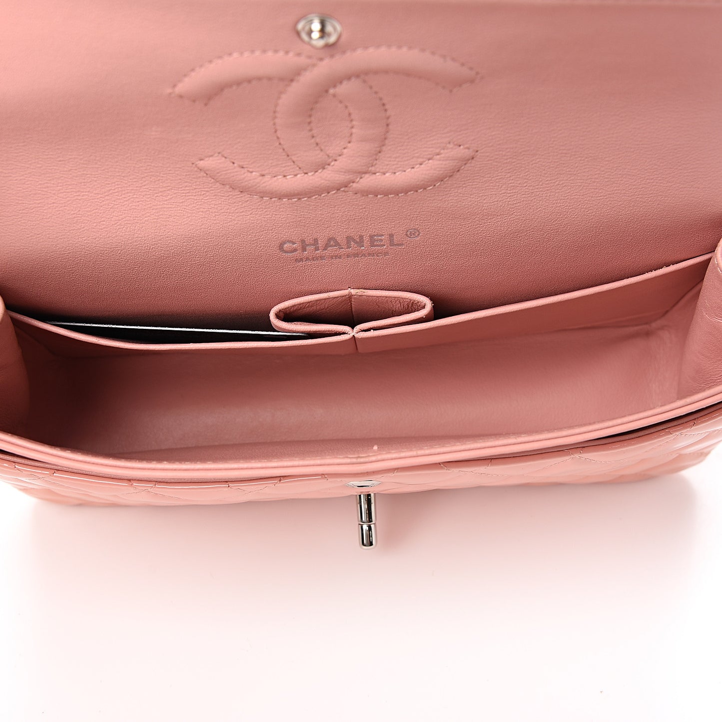 Patent Quilted Medium Double Flap Light Pink