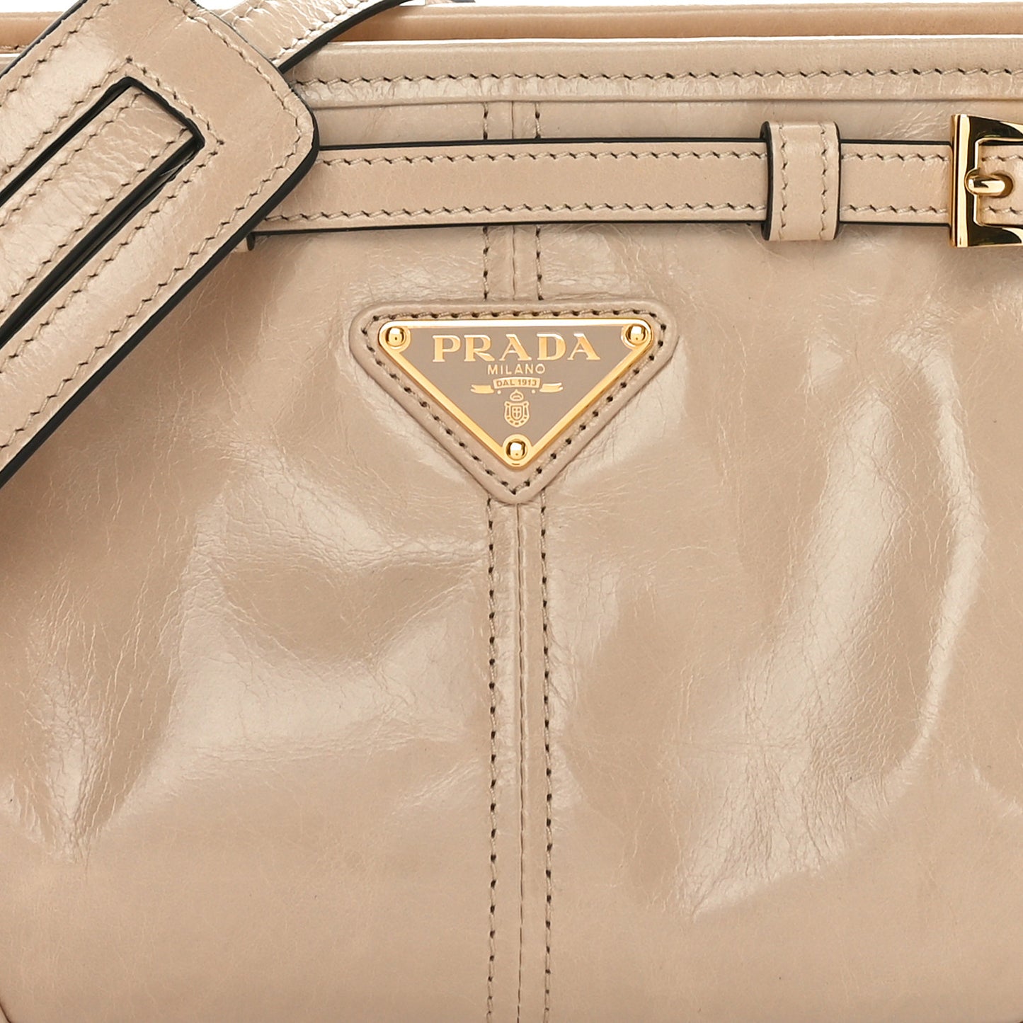 Glossy Calfskin Triangle Small Bonnie Shoulder Bag Travertine