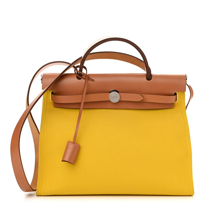 Hermes Vache Hunter Toile Herbag Zip 31 PM Lime Naturel 1 of 13