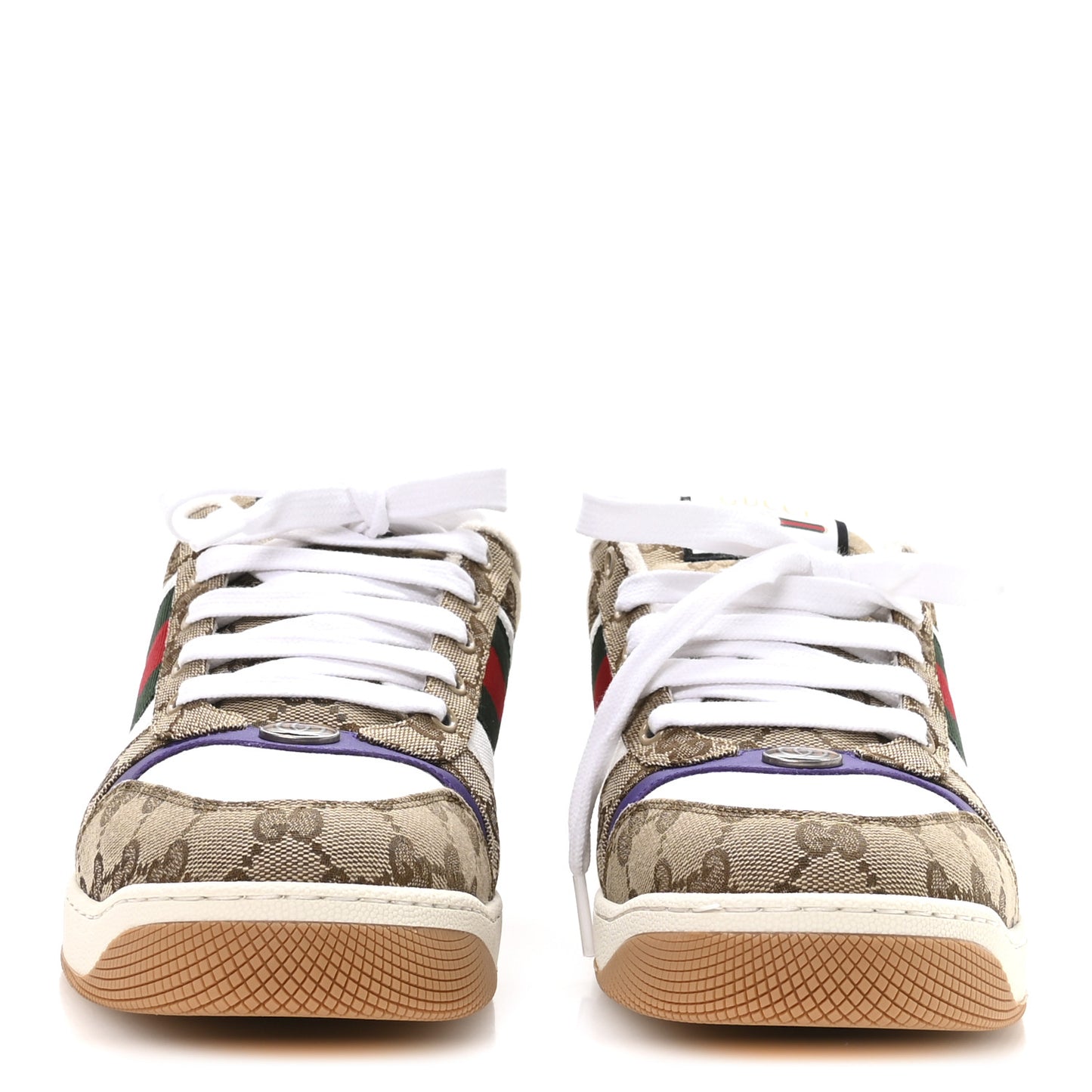 GG Supereme Monogram Calfskin Web Mens Screener Sneakers 10 Beige Ebony White Shine Purple