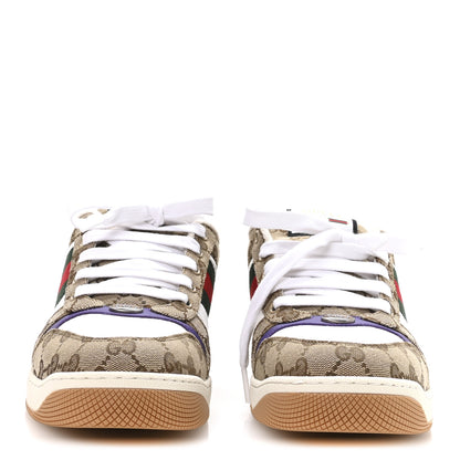 Gucci GG Supereme Monogram Calfskin Web Mens Screener Sneakers 10 Beige Ebony White Shine Purple 3 of 9