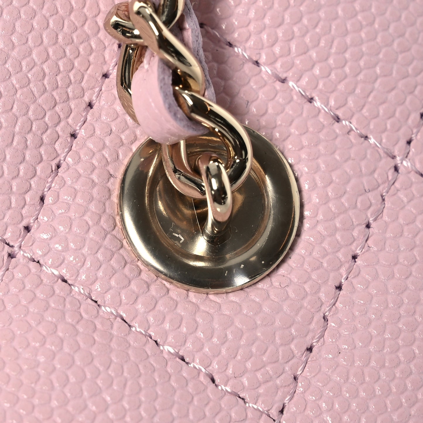Caviar Quilted Small Vanity Case With Chain Light Pink