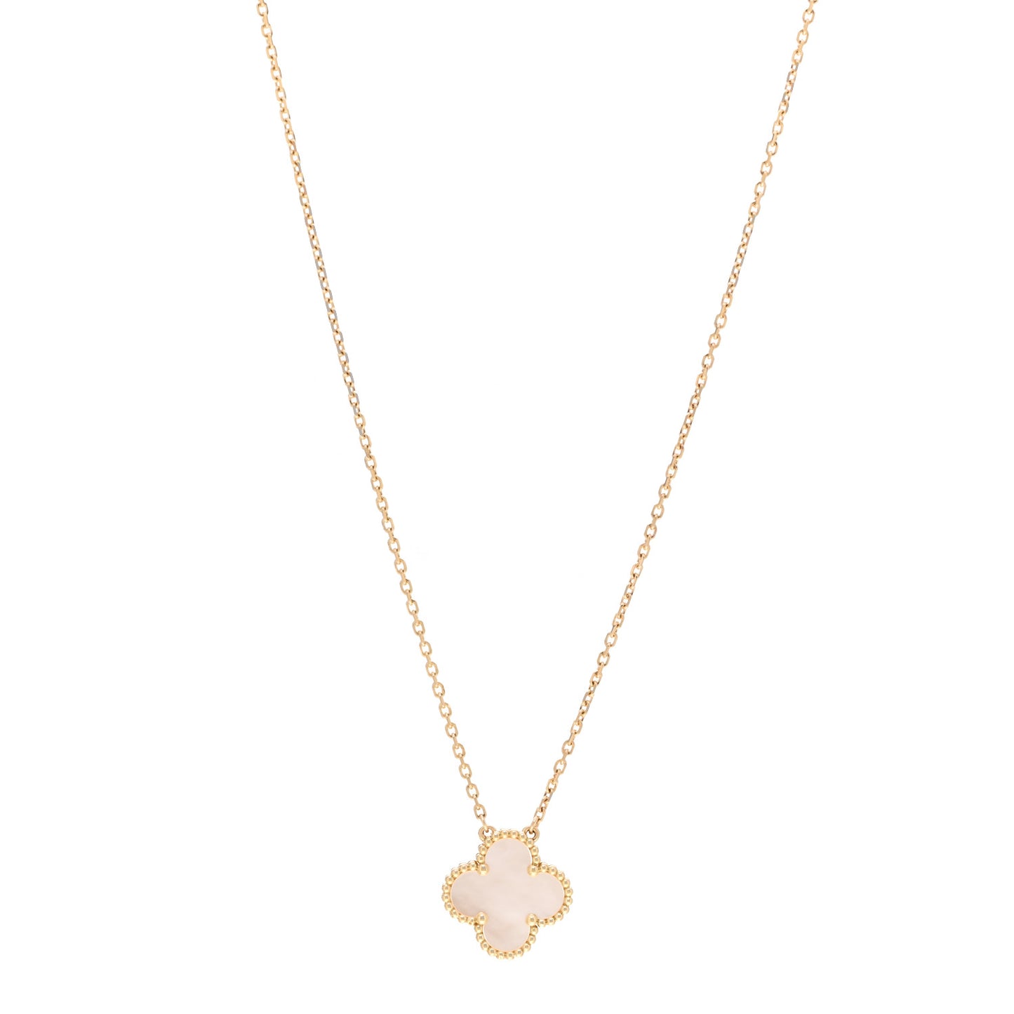 18K Yellow Gold Mother of Pearl Vintage Alhambra Pendant Necklace