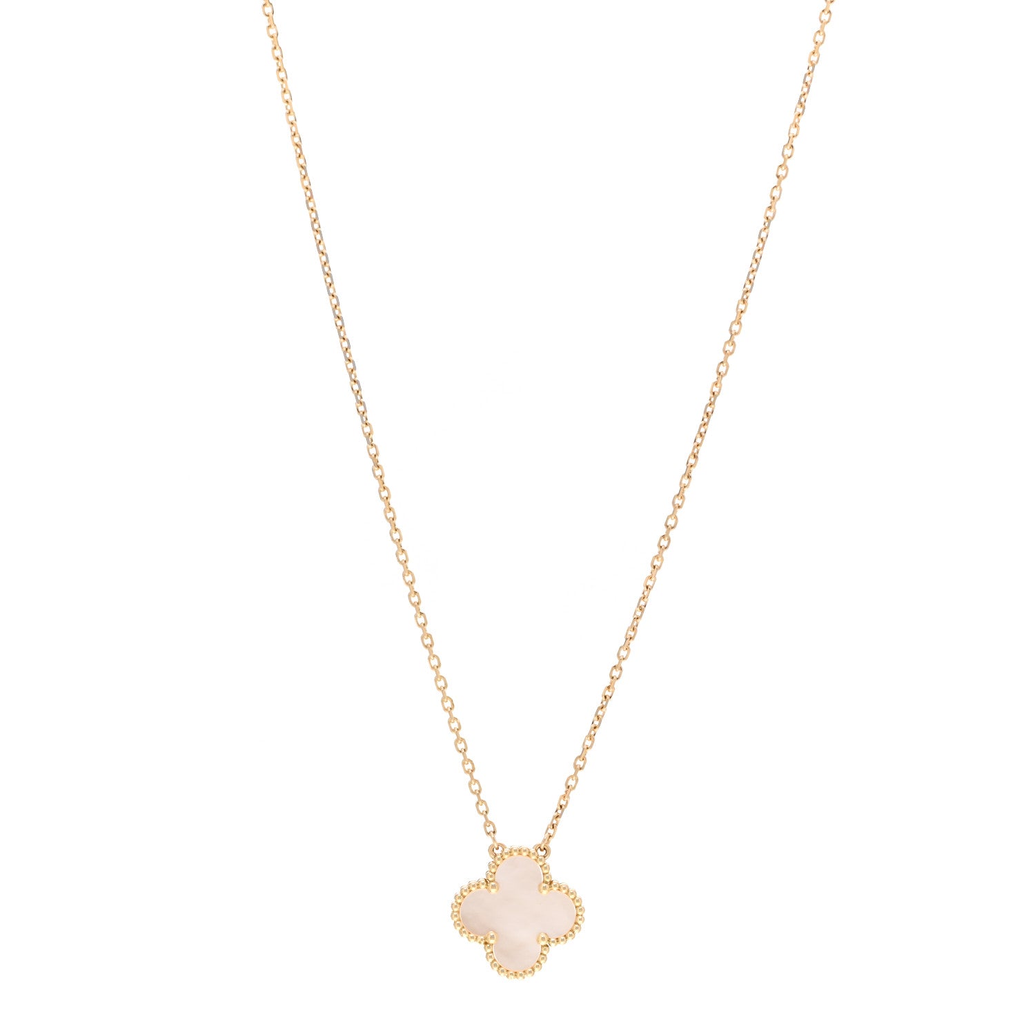 Van Cleef & Arpels 18K Yellow Gold Mother of Pearl Vintage Alhambra Pendant Necklace 1 of 4
