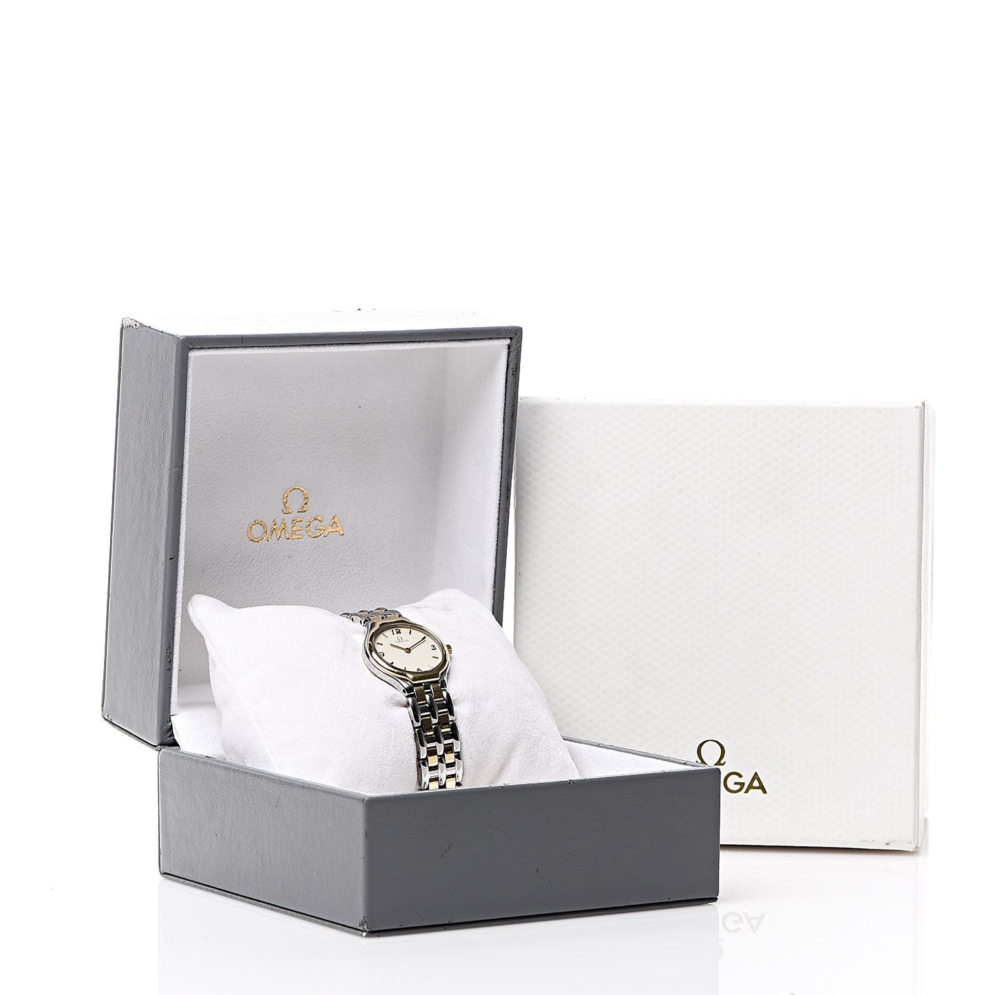 Stainless Steel 18K Yellow Gold 23mm De Ville Quartz Watch White 396.1016