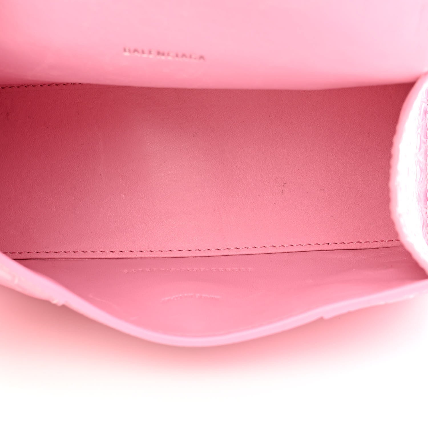 Balenciaga Shiny Calfskin Crocodile Embossed Hourglass Top Handle Bag XS Pink 5 of 14