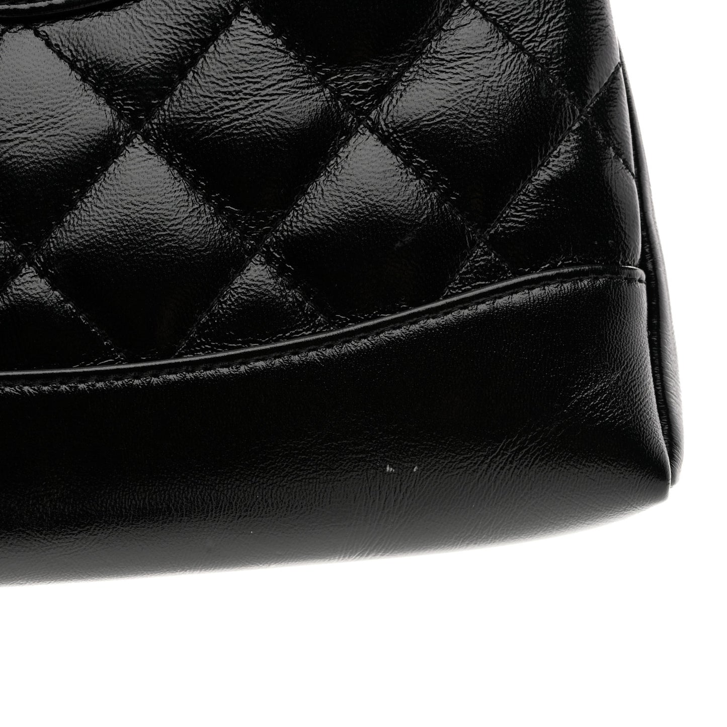 Shiny Crumpled Calfskin Quilted Nano 31 Shopping Bag Black