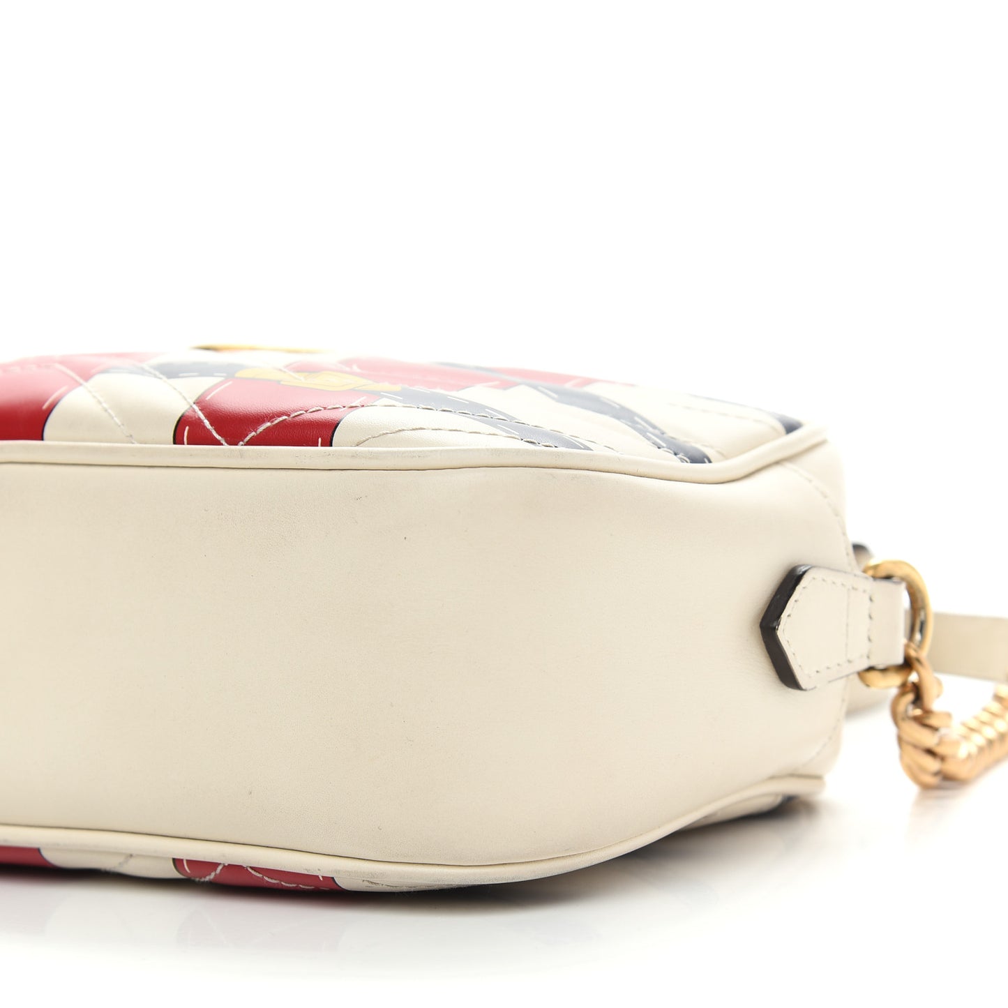 Calfskin Matelasse Trompe L'Oeil Print Small GG Marmont Chain Shoulder Bag White