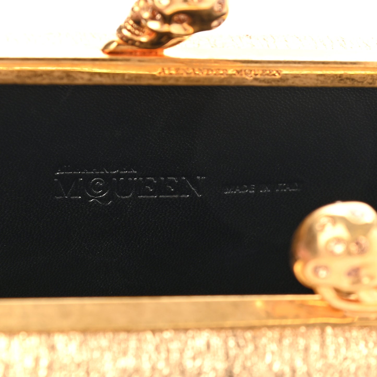 Nappa Metallic Twin Skull Box Clutch Gold