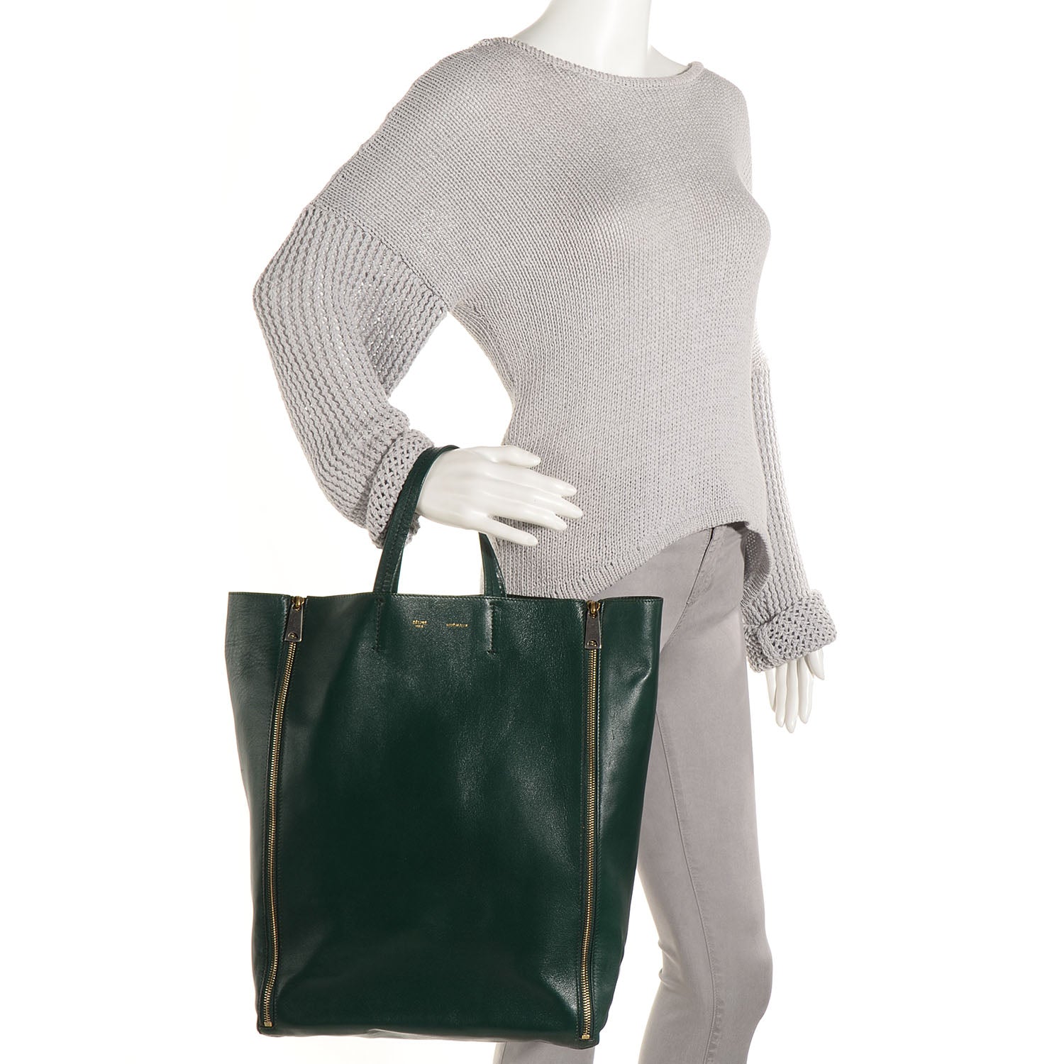 Celine Lambskin Vertical Zip Gusset Cabas Forest 2 of 9