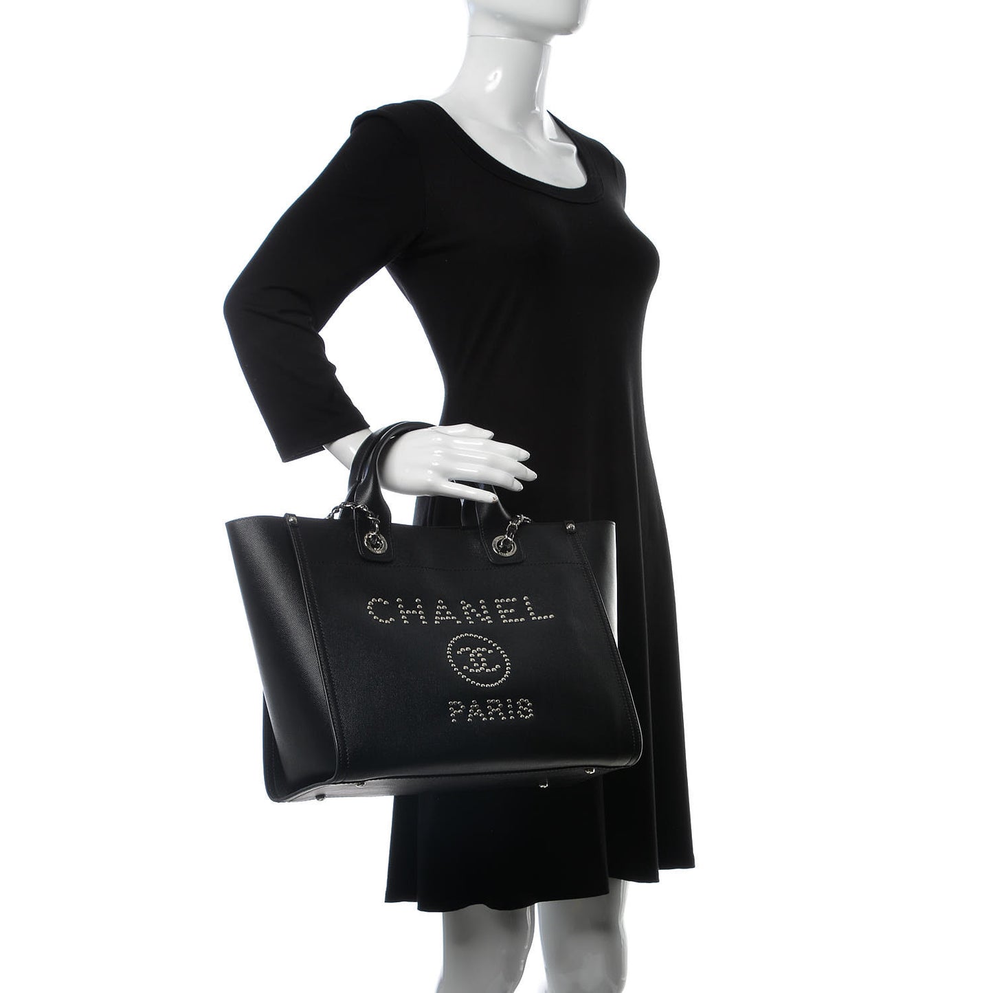 Caviar Small Studded Deauville Tote Black