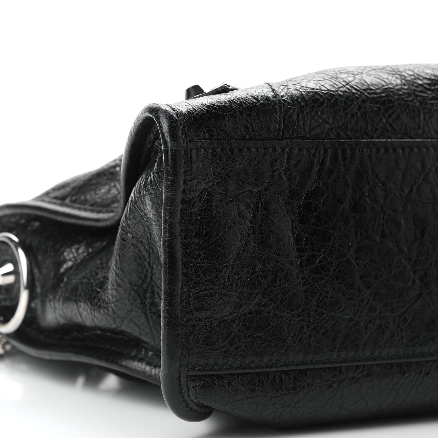 Agneau Classic Silver Hardware S City Logo Strap Black White