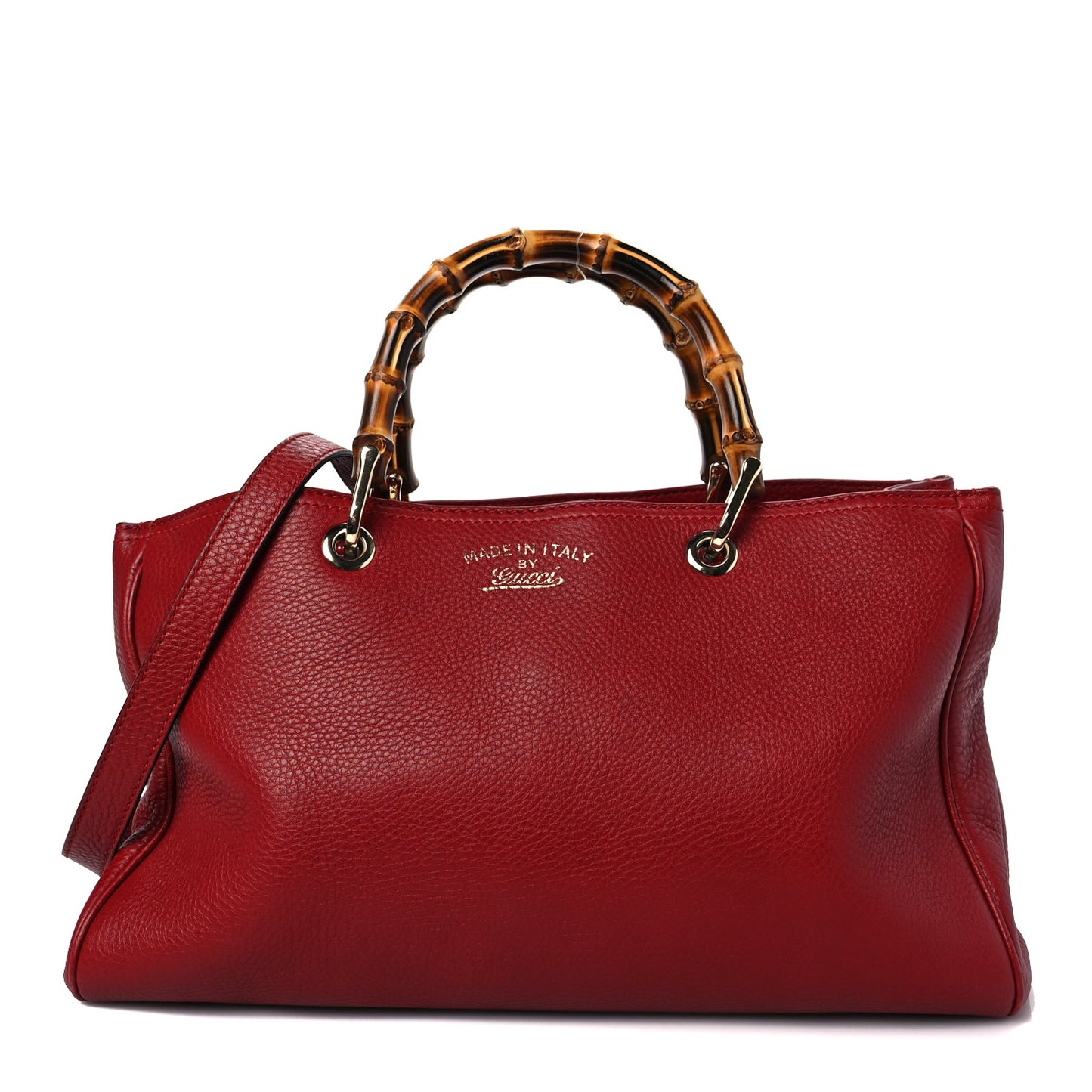 Pebbled Calfskin Medium Bamboo Shopper Tote Red