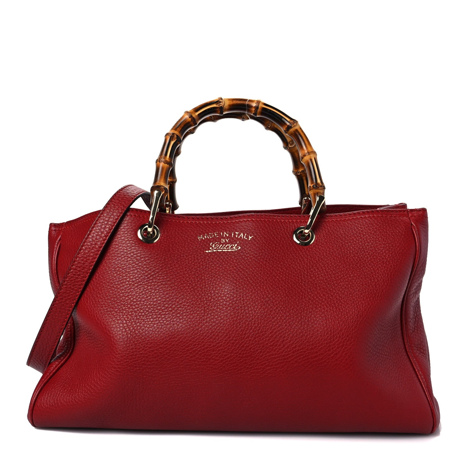 Gucci Pebbled Calfskin Medium Bamboo Shopper Tote Red 1 of 8