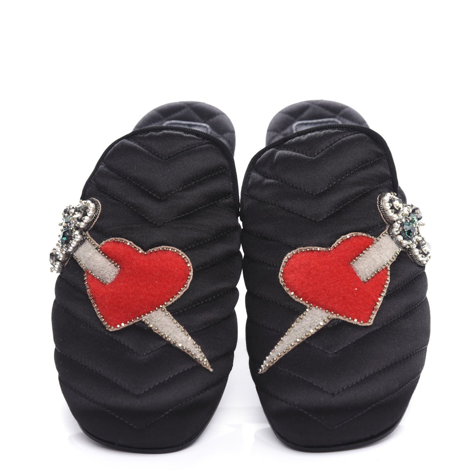 Gucci Satin Embroidered Heart and Dagger Slippers 35.5 Black 5 of 10