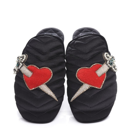 Gucci Satin Embroidered Heart and Dagger Slippers 35.5 Black 5 of 10