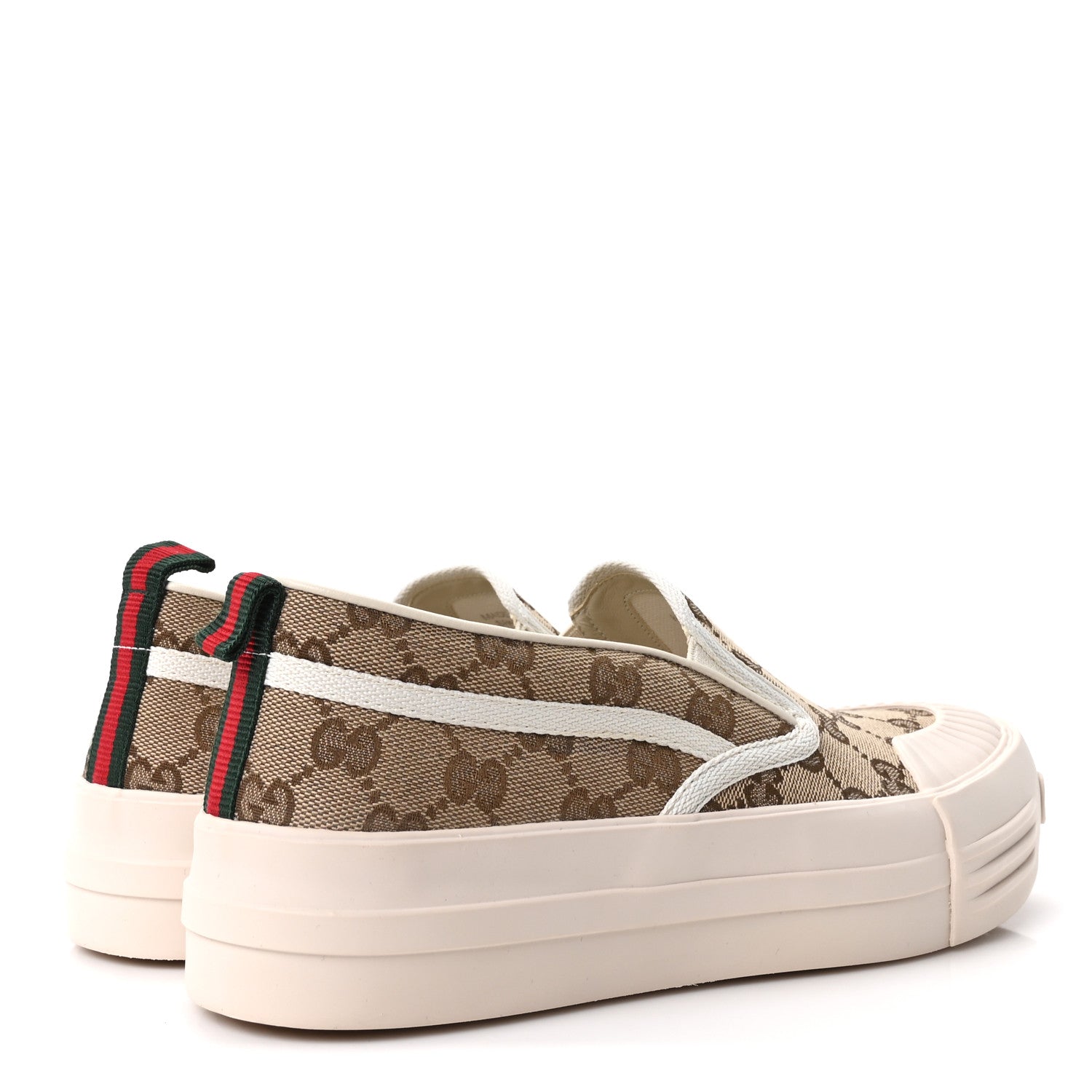 Gucci New Canvas GG Monogram Womens Slip On 30mm Sneakers 38 Beige Ebony Mystic White 5 of 9