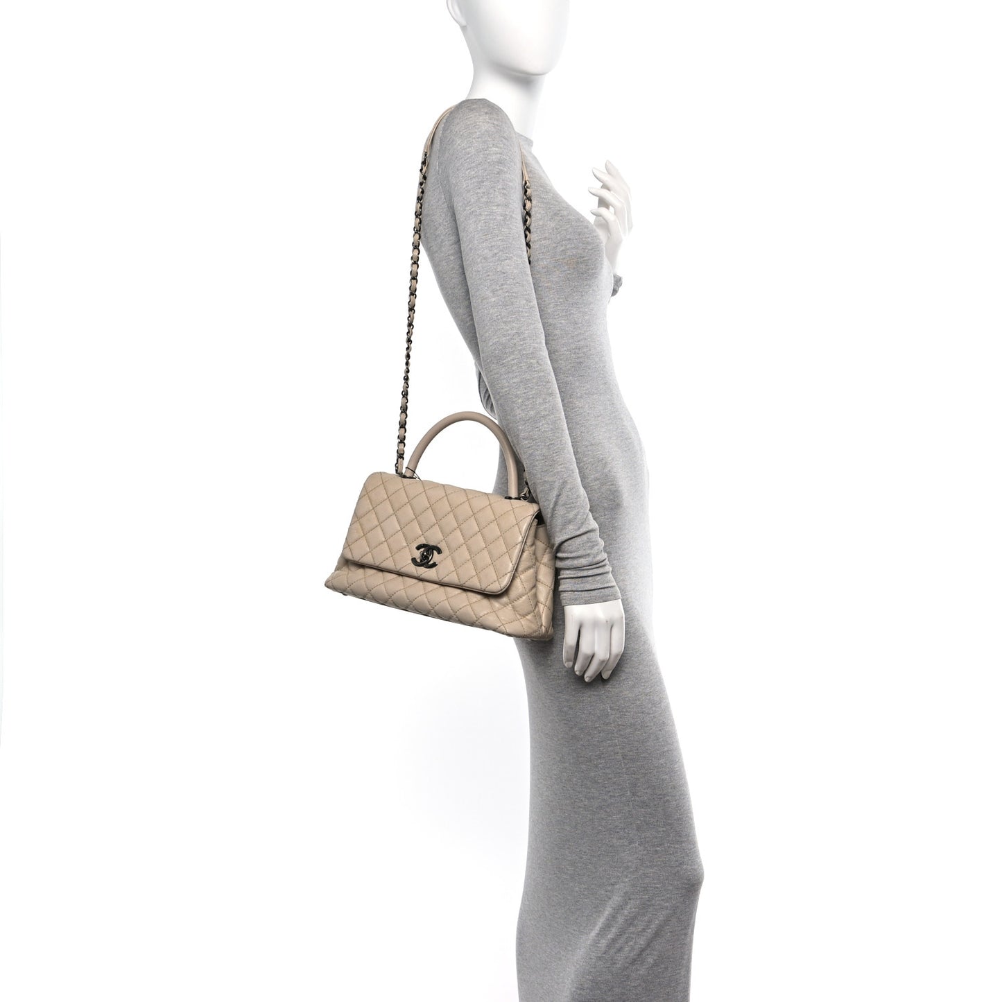 Caviar Quilted Small Coco Handle Flap Light Beige