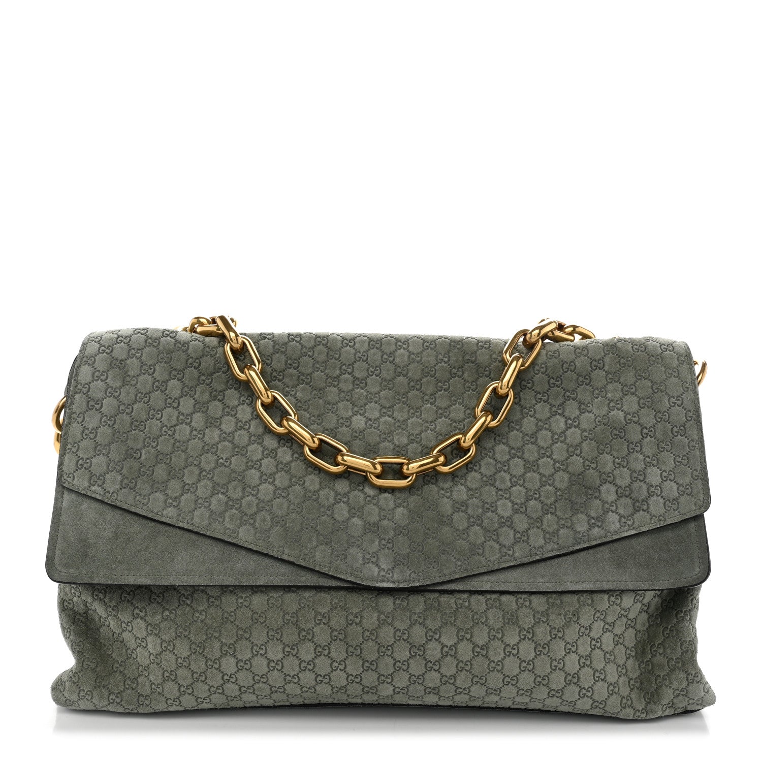 Gucci Micro GG Suede Large Chain Shoulder Bag Sage Green 1 of 12