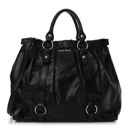 Miu Miu Vitello Lux Gathered Tote Black 1 of 14