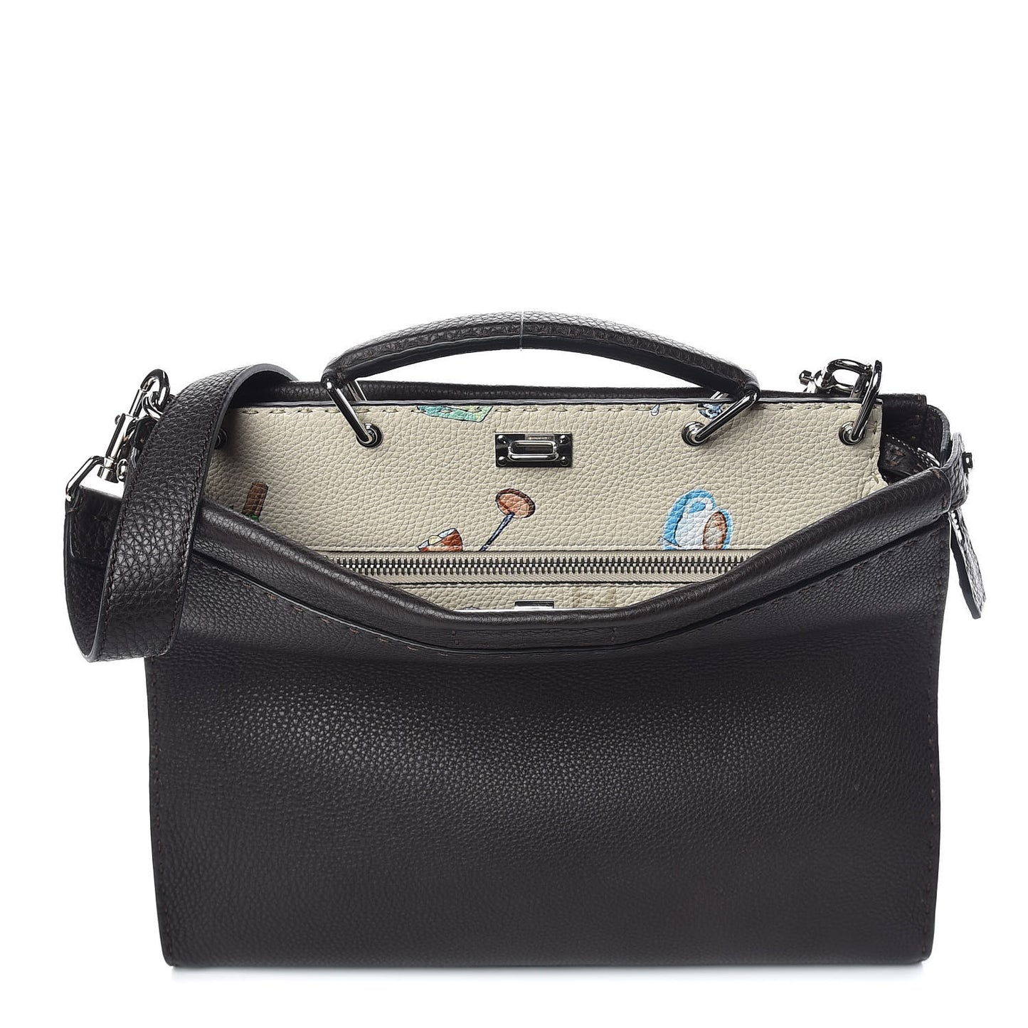 Calfskin Romano Selleria Large Peekaboo Iconic Fit Satchel Brown Milk Multicolor