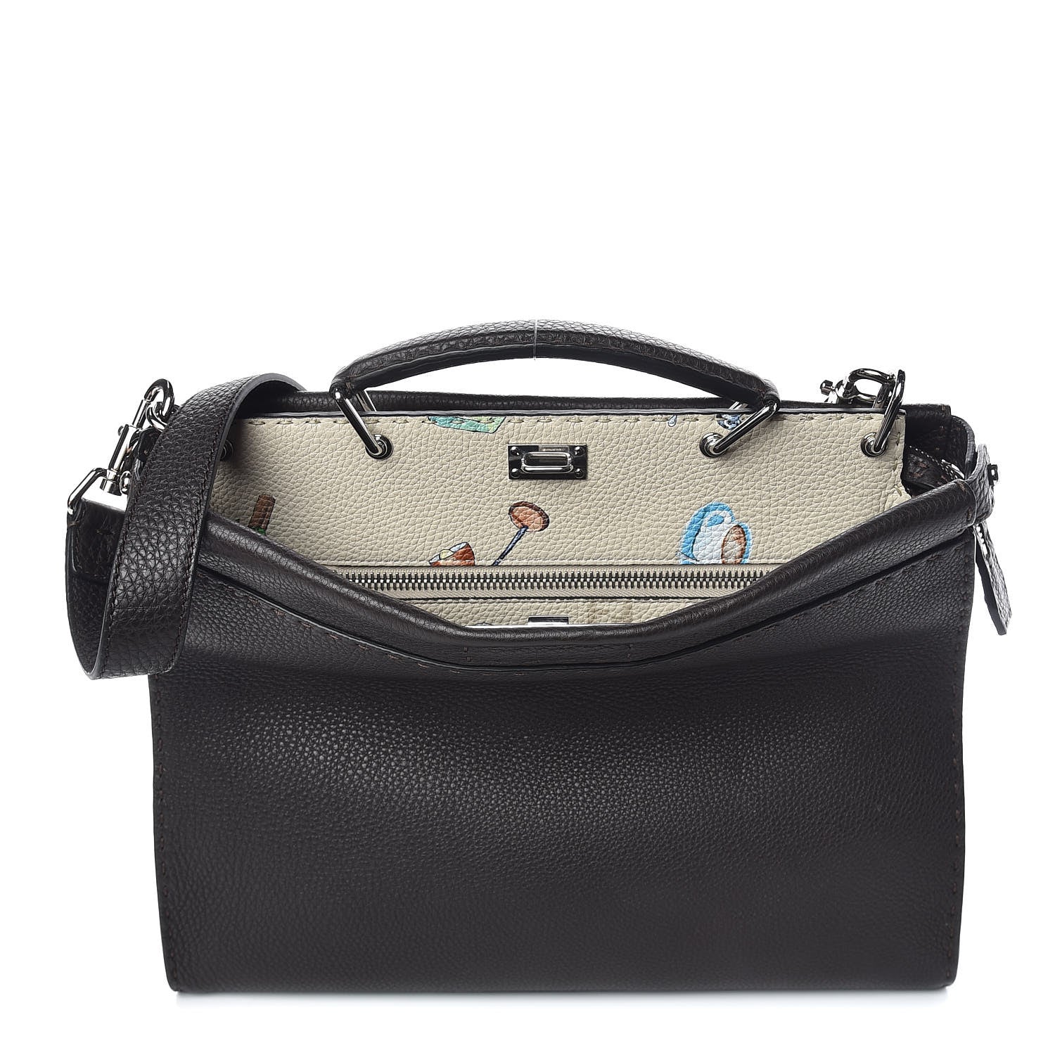 Fendi Calfskin Romano Selleria Large Peekaboo Iconic Fit Satchel Brown Milk Multicolor 1 of 12
