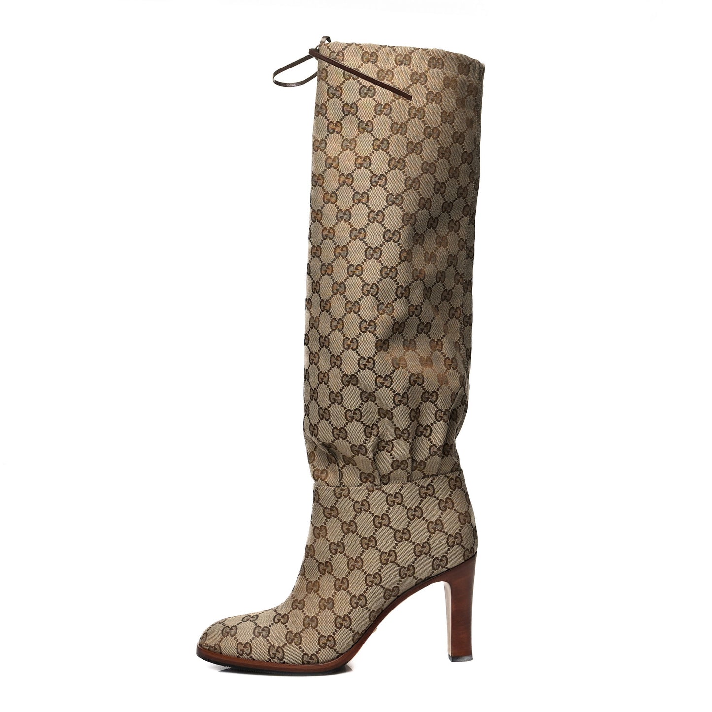 Monogram Lisa Mid Heel Boots 40.5 Beige Ebony
