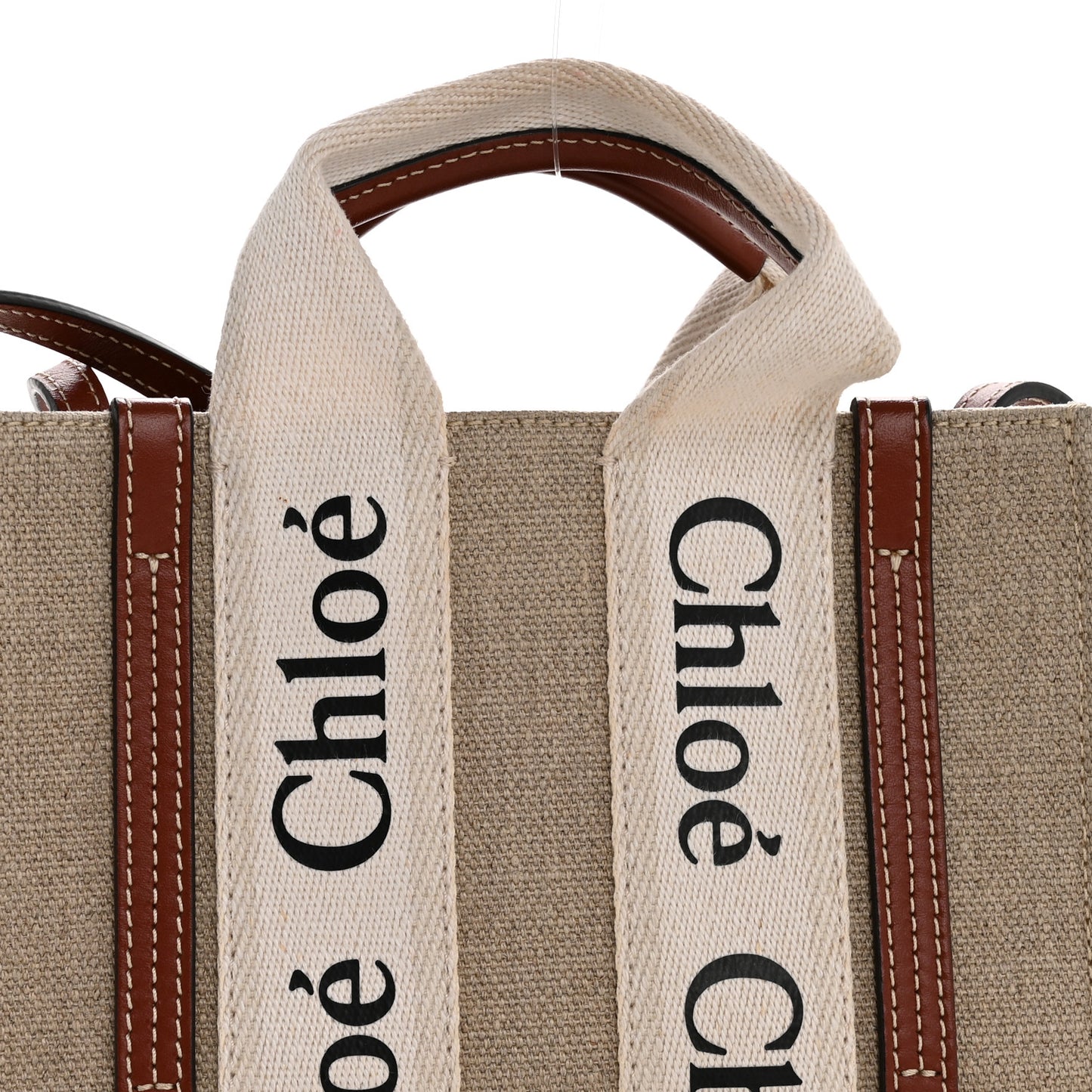 Linen Calfskin Mini Woody Ribbon Tote White Brown