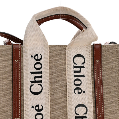 Chloe Linen Calfskin Mini Woody Ribbon Tote White Brown 8 of 10
