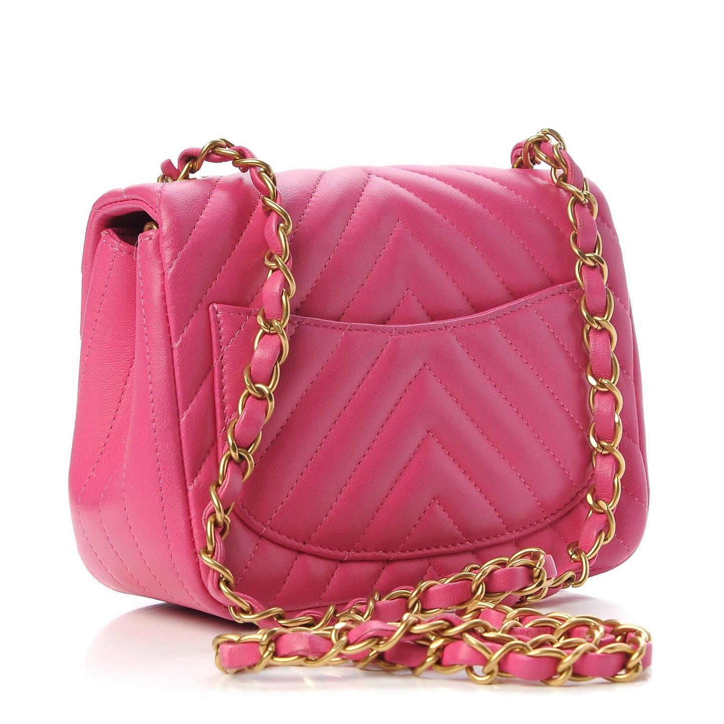 Lambskin Chevron Quilted Mini Square Flap Fuchsia