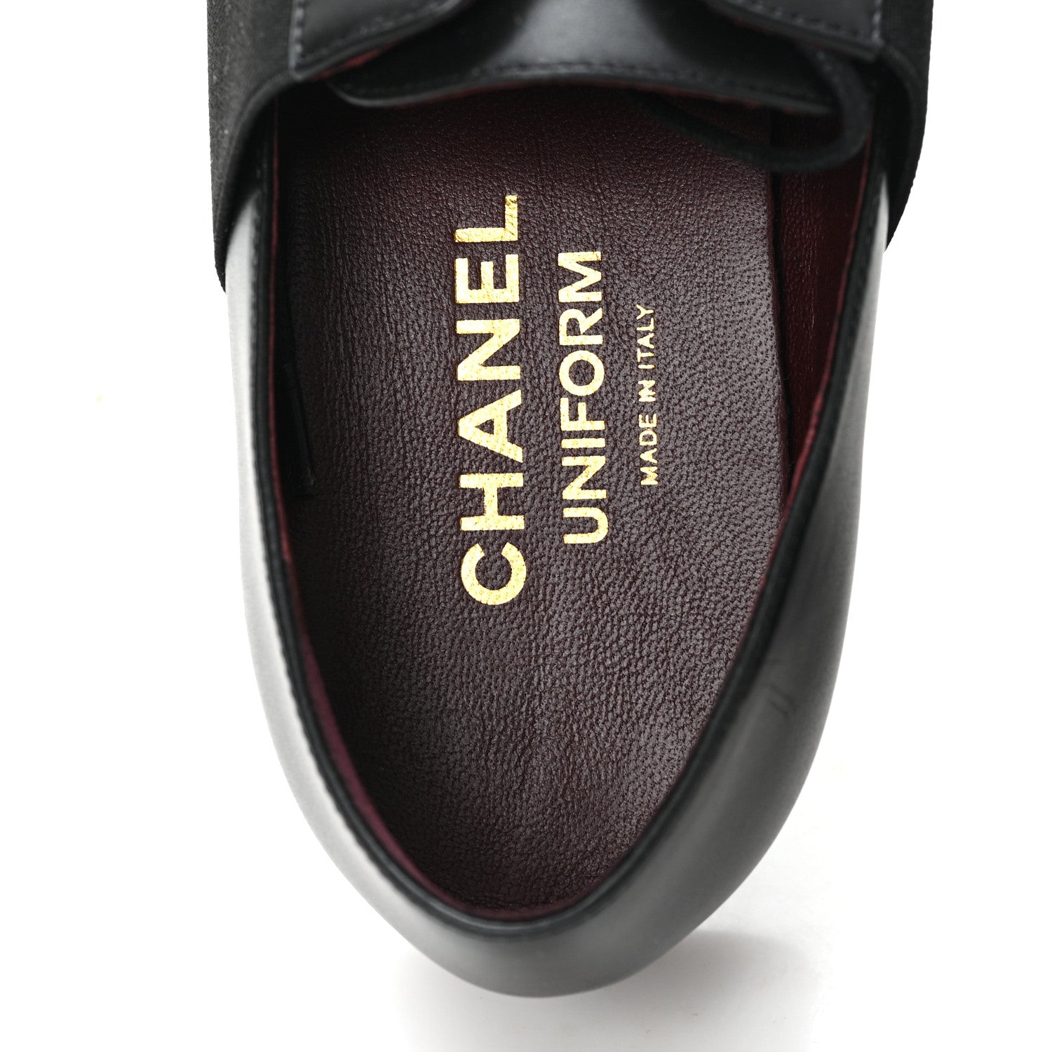 Chanel Calfskin Elastic Lace Up Cap Toe CC Loafers 37.5 Black 8 of 9