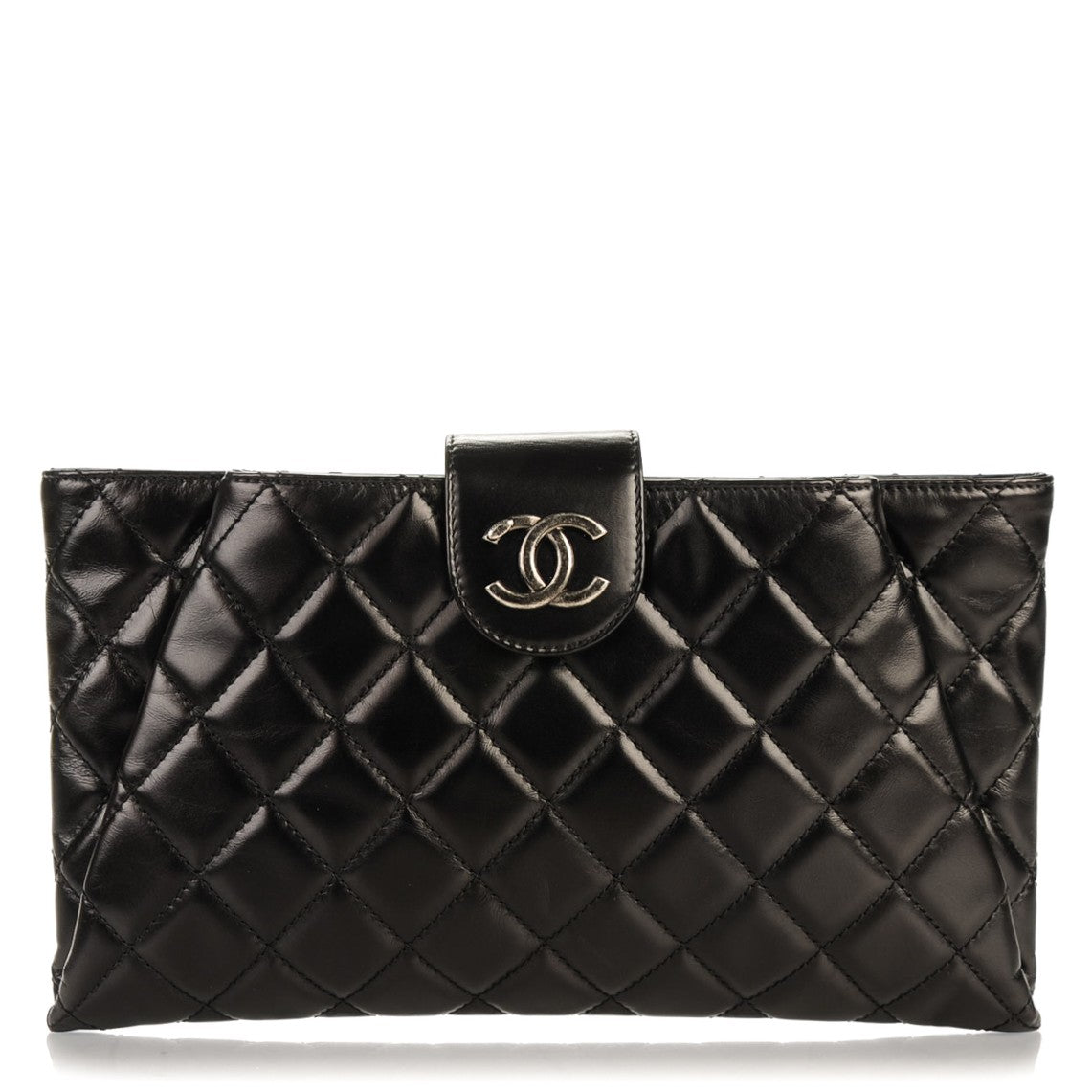 Chanel Glazed Calfskin Quilted Coco Pleats Clutch Black 1 of 7