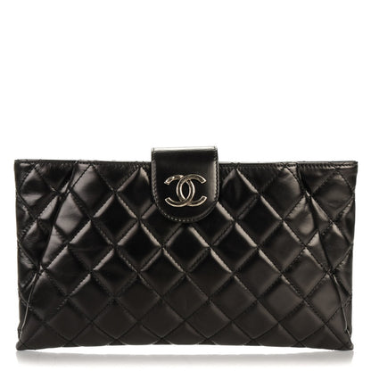 Chanel Glazed Calfskin Quilted Coco Pleats Clutch Black 1 of 7