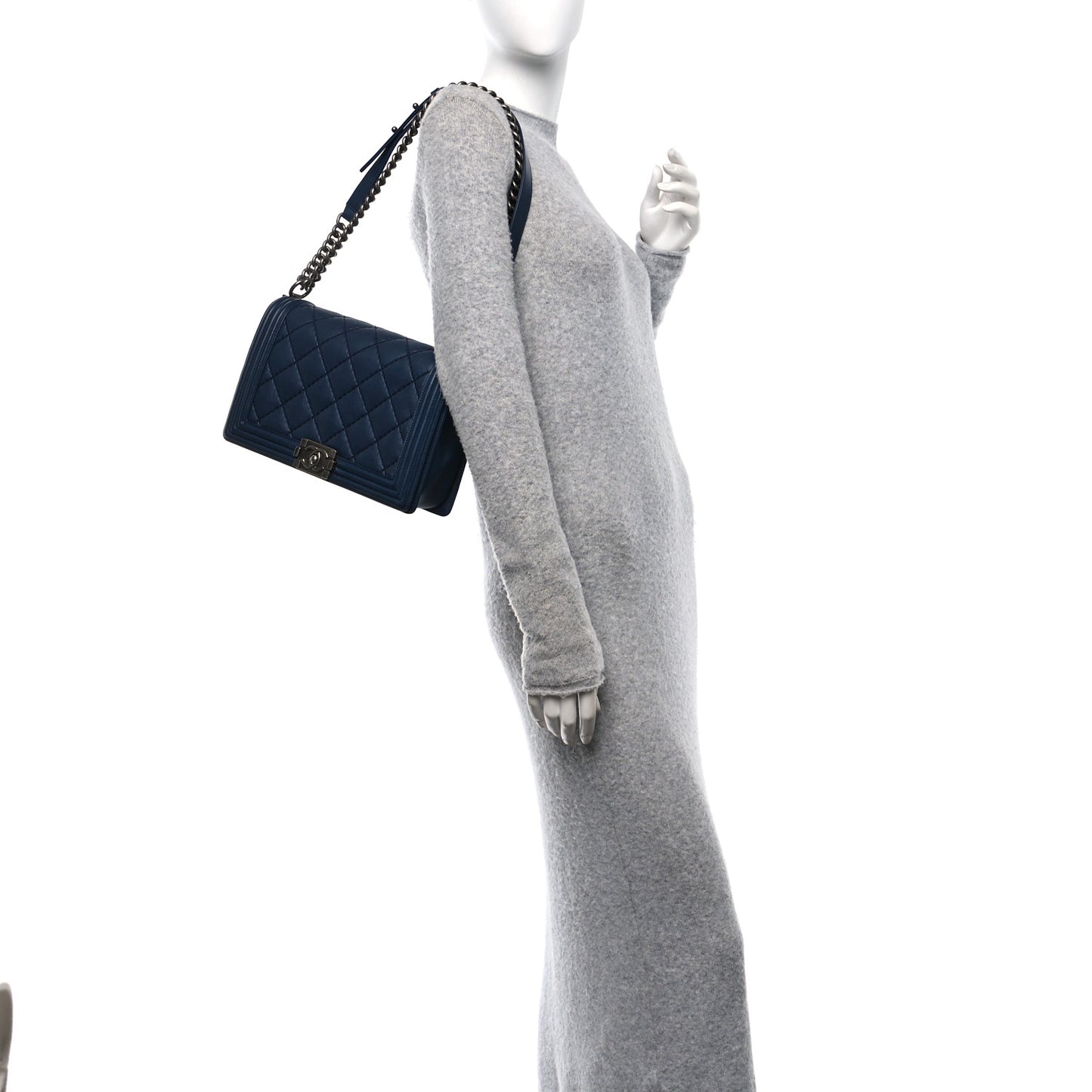 Calfskin Double Stitch New Medium Boy Flap Navy Blue