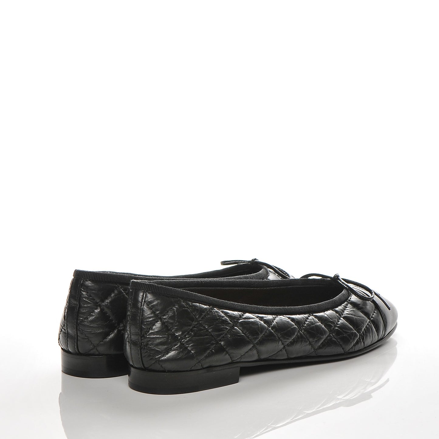 Aged Calfskin Quilted CC Cap Toe Ballerina Flats 37.5 Black