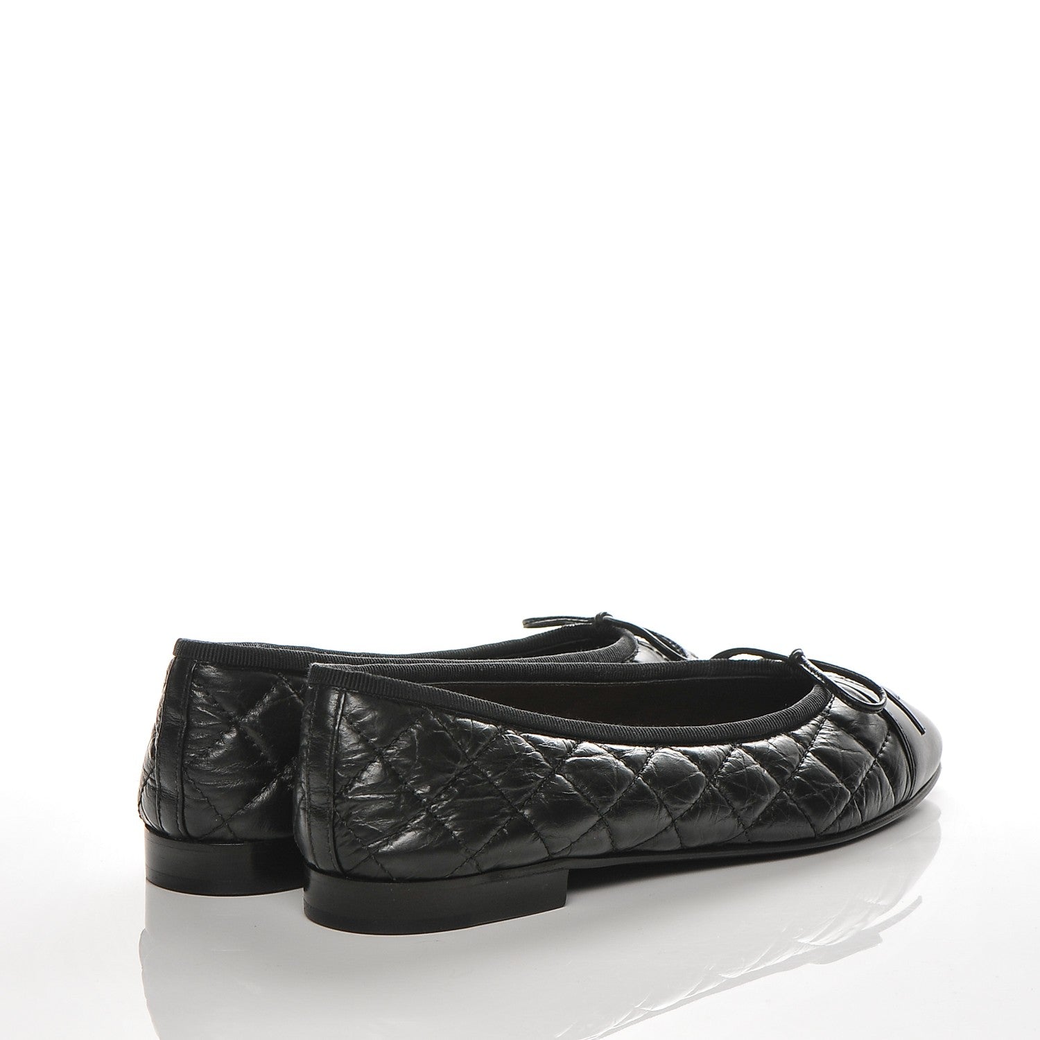 Chanel Aged Calfskin Quilted CC Cap Toe Ballerina Flats 37.5 Black 4 of 8