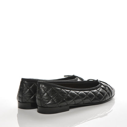 Chanel Aged Calfskin Quilted CC Cap Toe Ballerina Flats 37.5 Black 4 of 8
