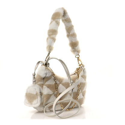 Prada Montone Shearling Nappa Mini Re-Edition Shoulder Bag Ecru Bianco 3 of 11